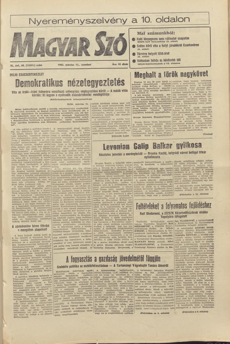 Magyar Szó, 40. évf. 1983. március 12. 69. sz. 1–24. oldal