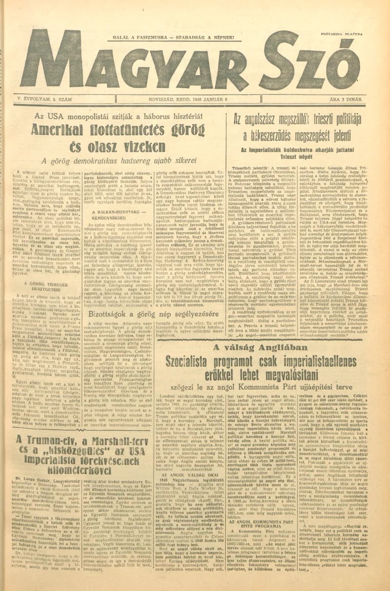 Magyar Szó, 5. évf. 1948. január 6. 5. sz. 1–6. oldal