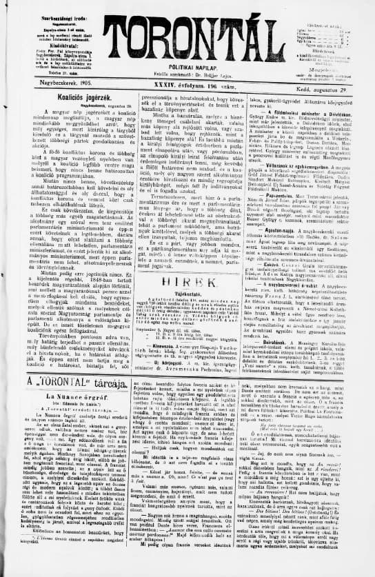 Torontál, 34. évf. 1905. augusztus 29. 196. sz.