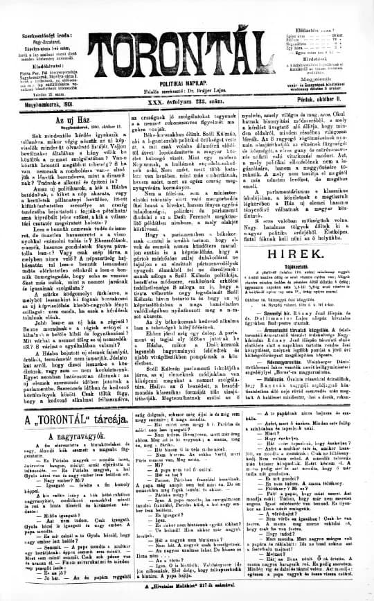 Torontál, 30. évf. 1901. október 11. 233. sz.