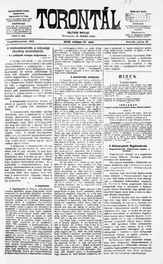 Torontál, 39. évf. 1910. július 13. 157. sz.