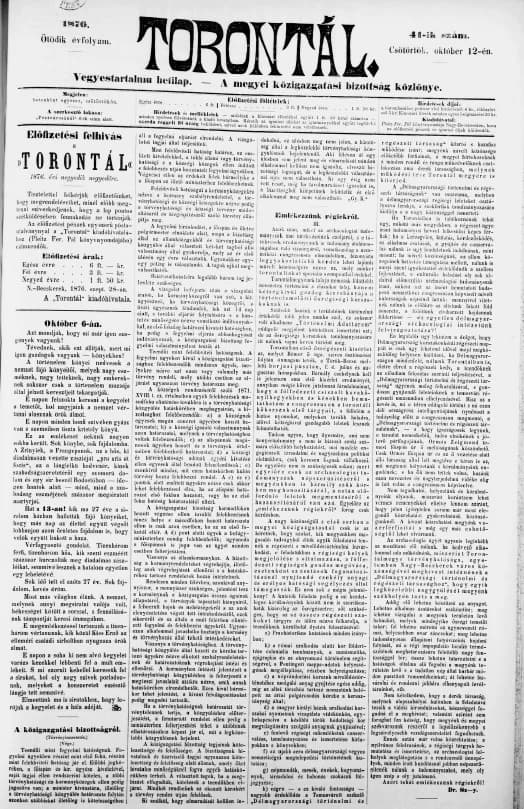 Torontál, 5. évf. 1876. október 12. 41. sz.