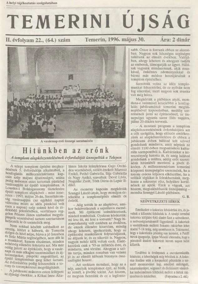 Temerini Újság, 2. évf. 1996. május 30. 22. sz.