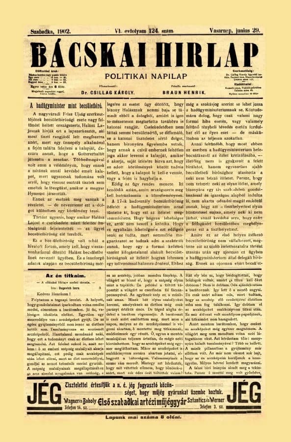 Bácskai Hirlap, 6. évf. 1902. június 29. 124. sz.