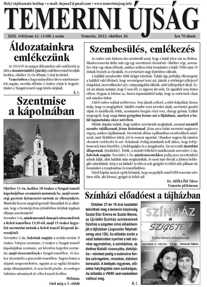 Temerini Újság, 29. évf. 2023. október 26. 42. sz.