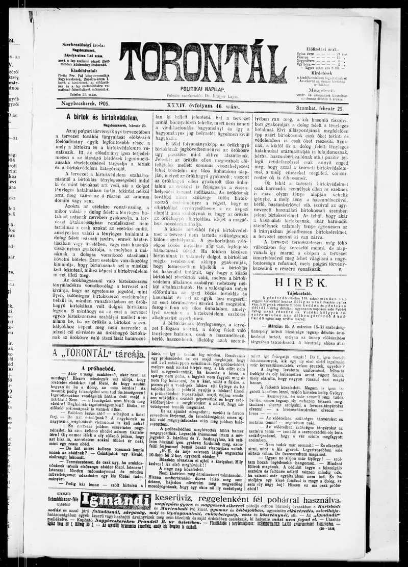 Torontál, 34. évf. 1905. február 25. 46. sz.