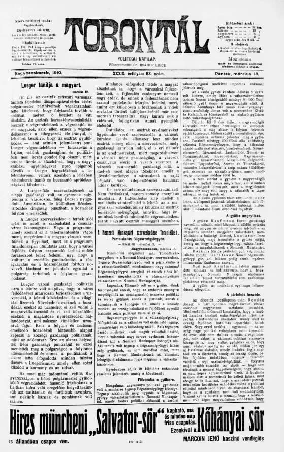 Torontál, 39. évf. 1910. március 18. 63. sz.