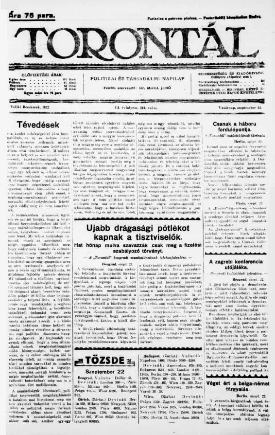 Torontál, 51. évf. 1922. szeptember 24. 213. sz.