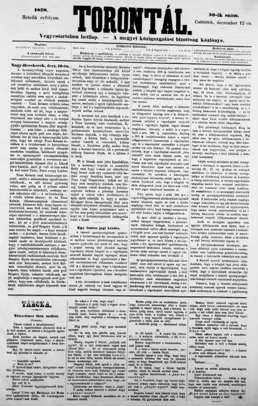 Torontál, 7. évf. 1878. december 12. 50. sz.