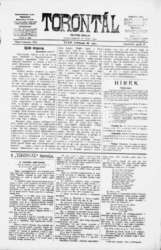 Torontál, 34. évf. 1905. április 27. 96. sz.