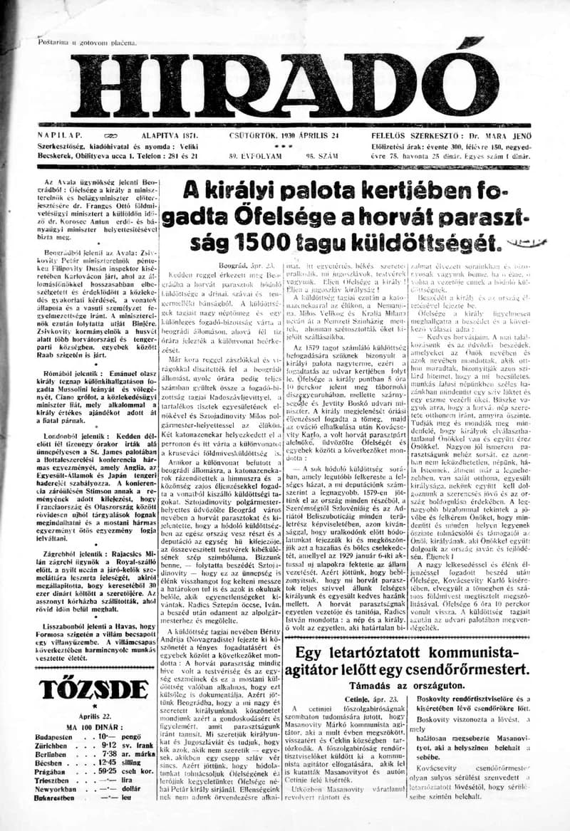 Híradó, 59. évf. 1930. április 24. 95. sz.