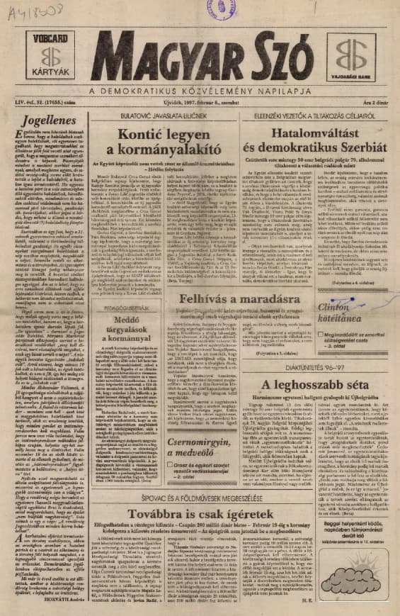 Magyar Szó, 54. évf. 1997. február 8. 32. sz. 1–16. oldal