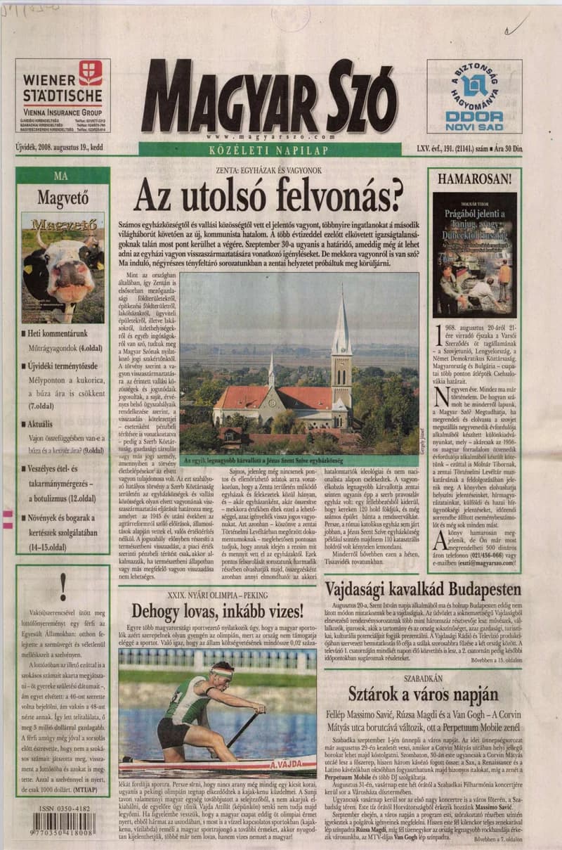 Magyar Szó, 65. évf. 2008. augusztus 19. 191. sz. 1–20. oldal