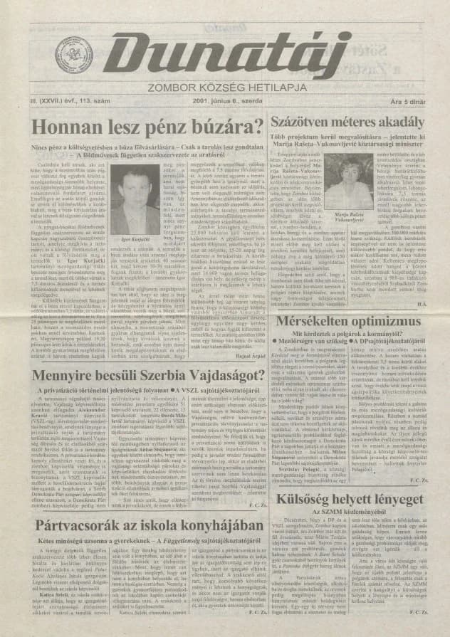 Dunatáj, 3. évf. 2001. június 6. 113. sz.