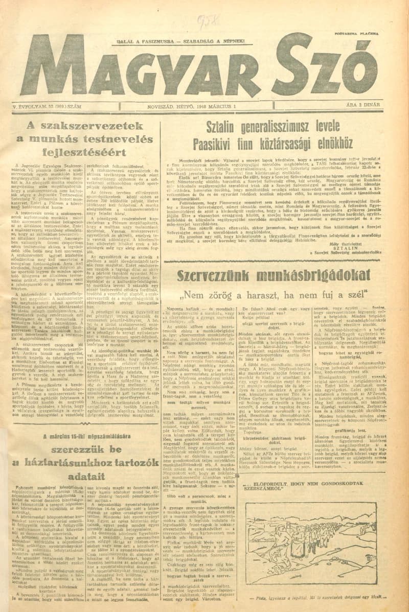 Magyar Szó, 5. évf. 1948. március 1. 52. sz. 1–6. oldal