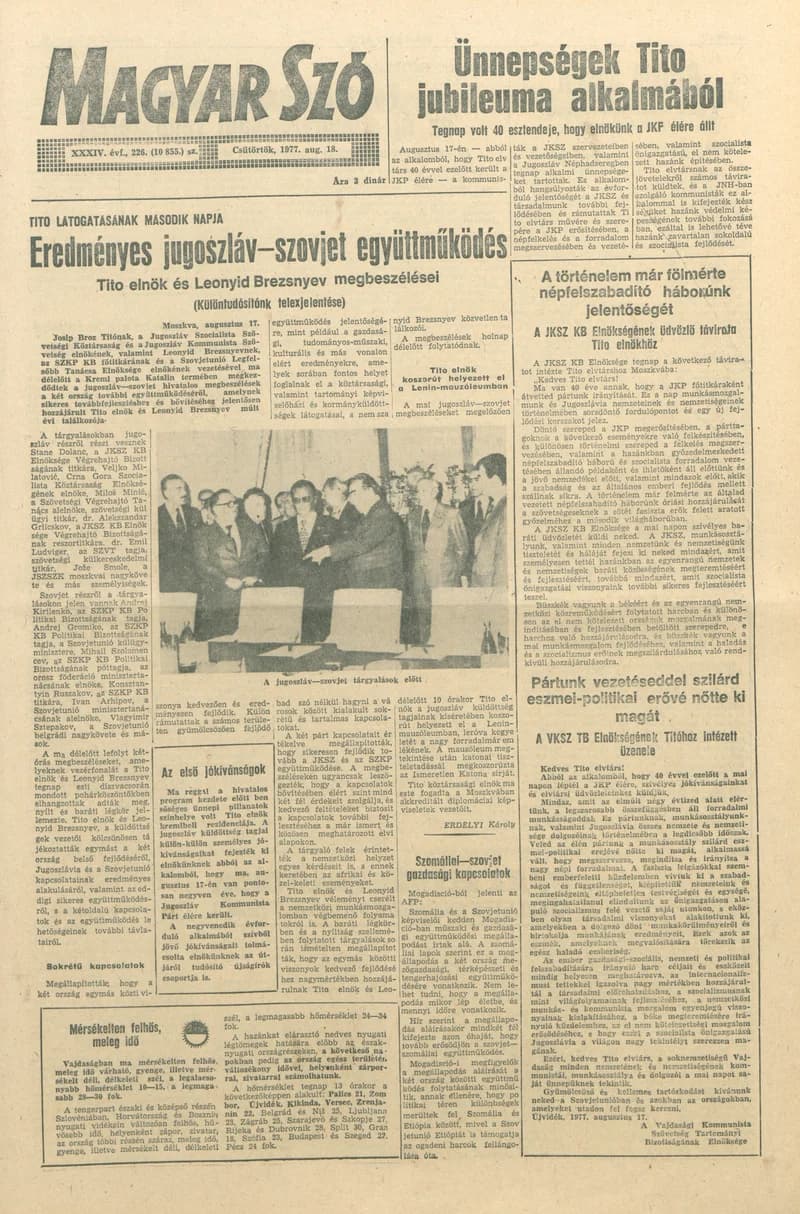 Magyar Szó, 34. évf. 1977. augusztus 18. 226. sz.