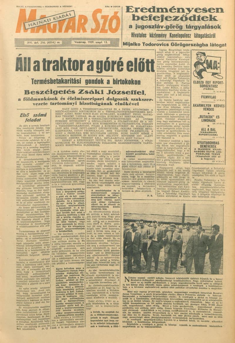 Magyar Szó, 16. évf. 1959. szeptember 13. 216. sz. 1–22. oldal