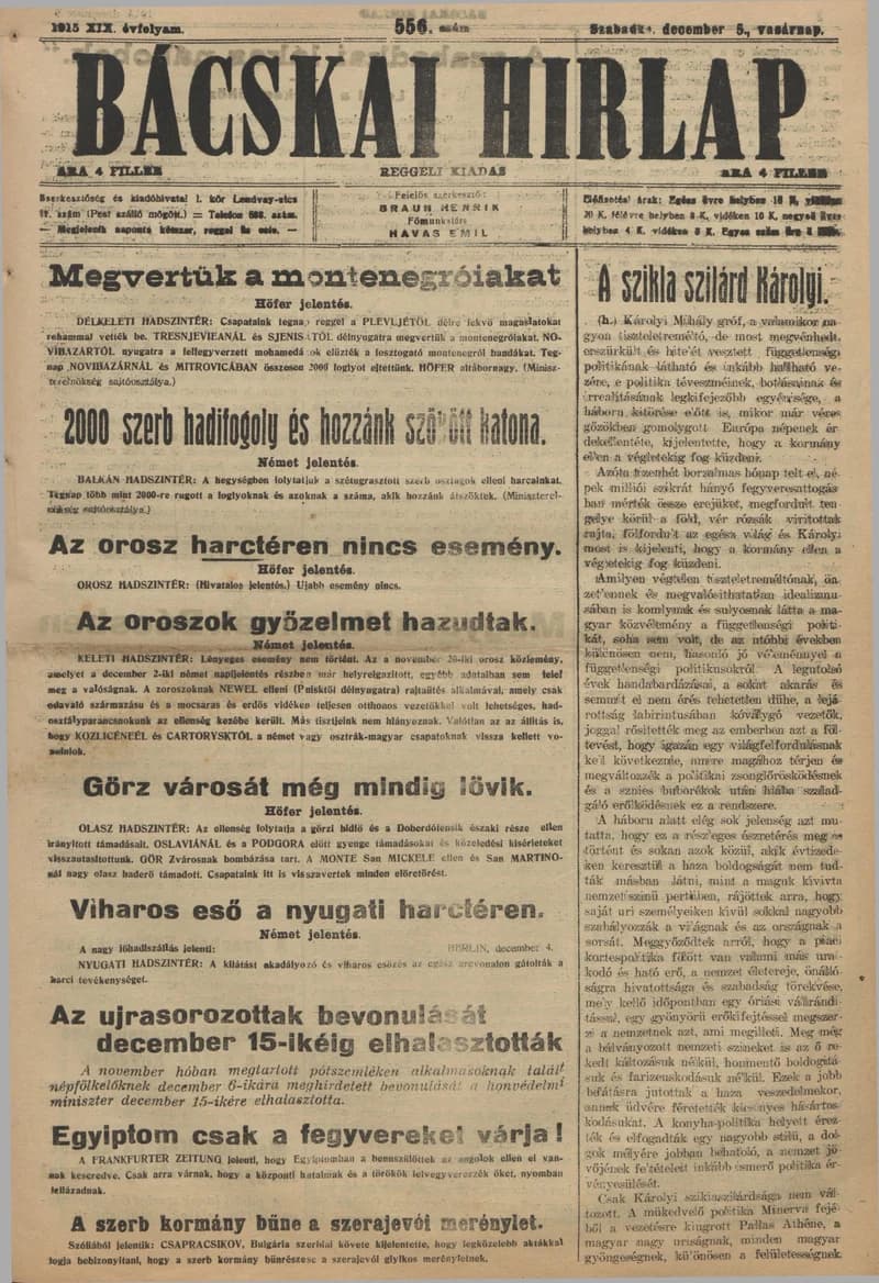Bácskai Hirlap, 19. évf. 1915. december 5. 556. sz.
