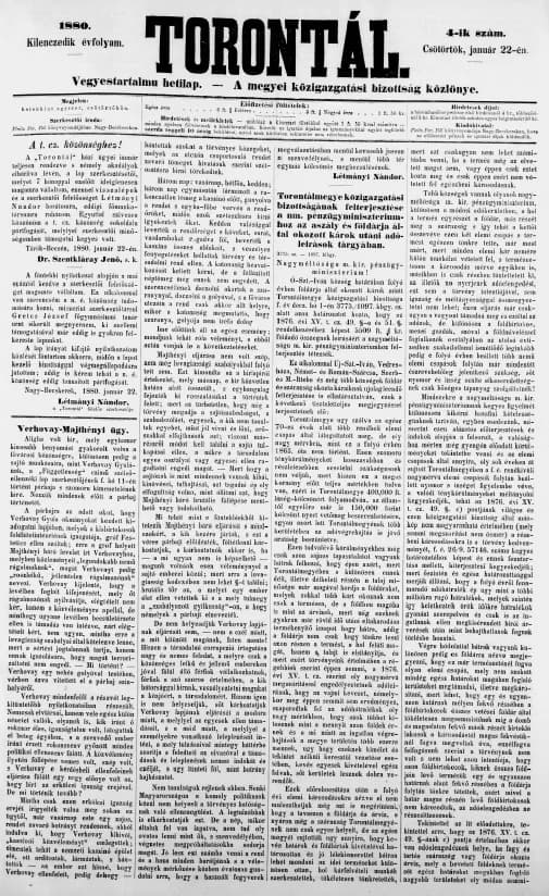 Torontál, 9. évf. 1880. január 22. 4. sz.