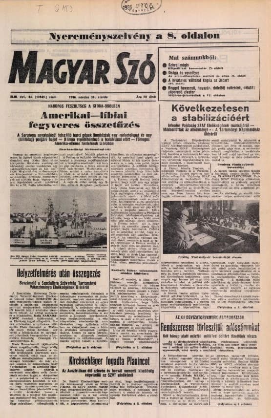 Magyar Szó, 43. évf. 1986. március 26. 83. sz. 1–16. oldal