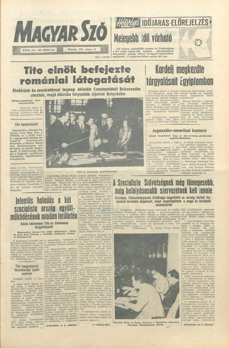Magyar Szó, 31. évf. 1974. július 12. 189. sz. 1–12. oldal