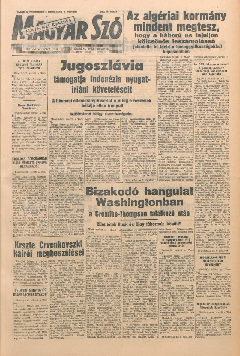 Magyar Szó, 19. évf. 1962. január 6. 4. sz. 1–12. oldal