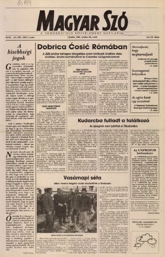 Magyar Szó, 49. évf. 1992. október 26. 295. sz. 1–16. oldal