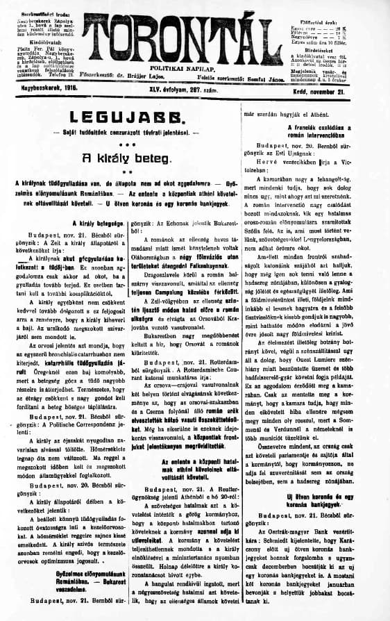 Torontál, 45. évf. 1916. november 21. 267. sz.