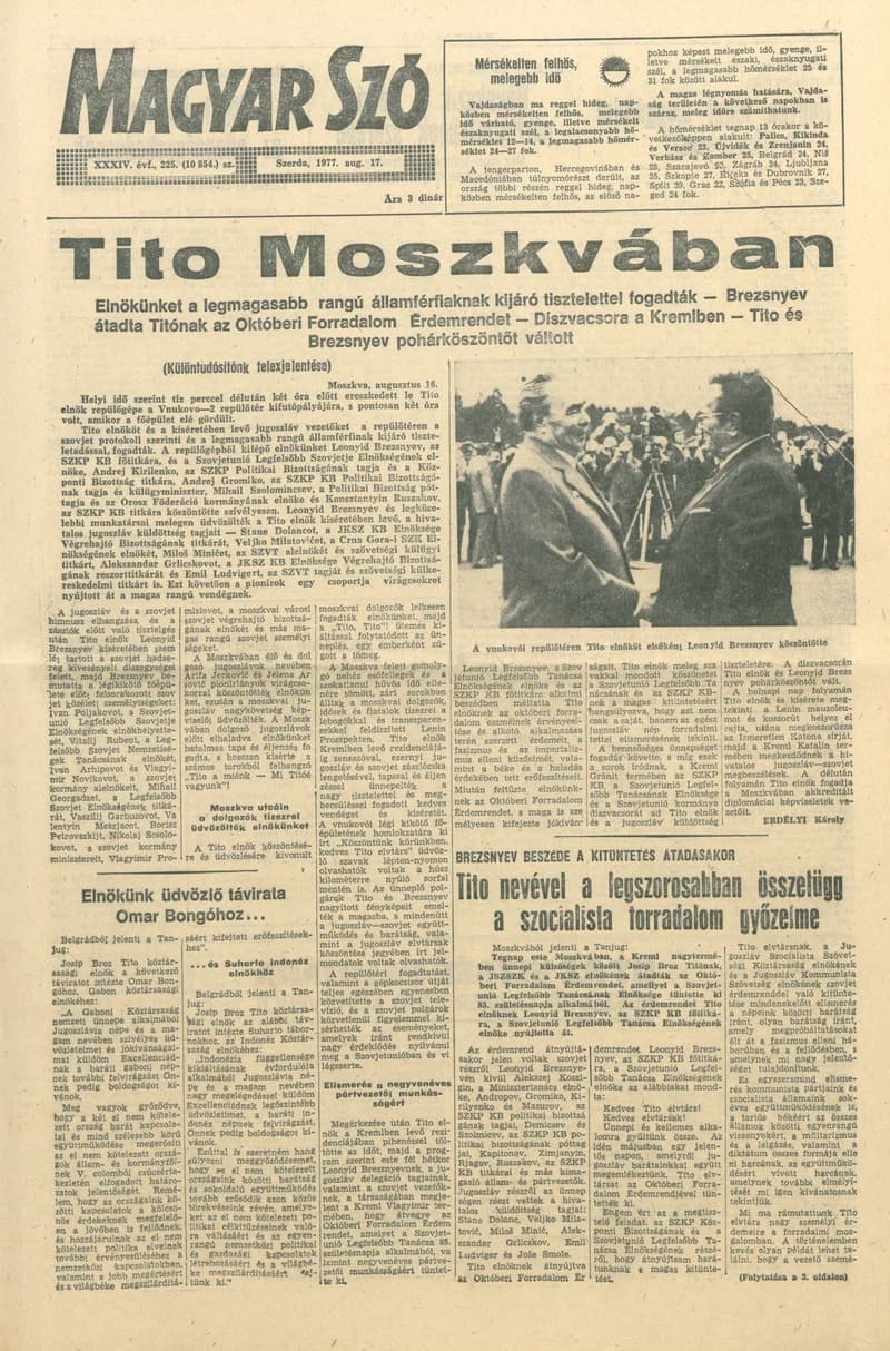 Magyar Szó, 34. évf. 1977. augusztus 17. 225. sz.