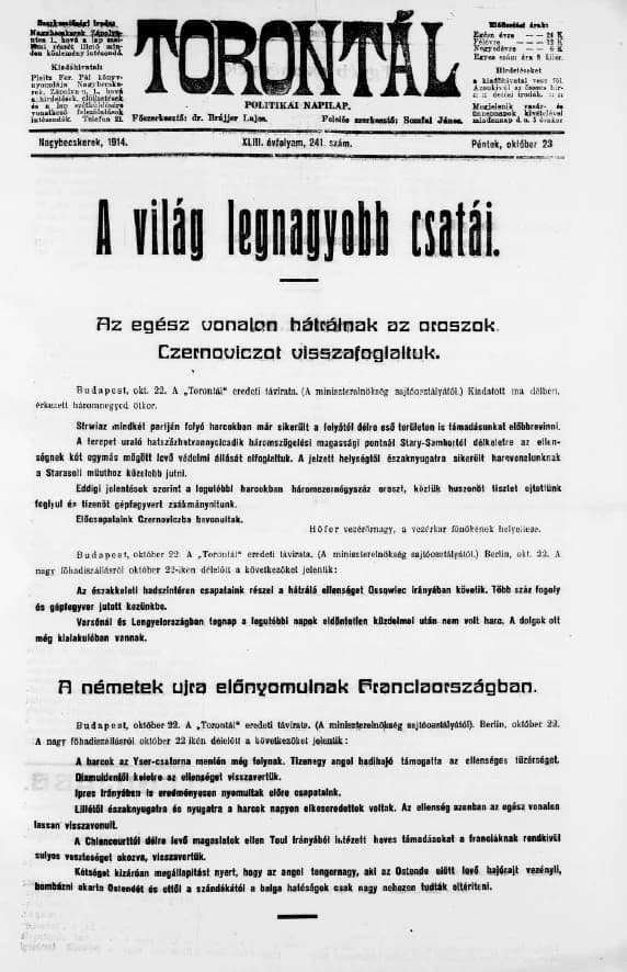 Torontál, 43. évf. 1914. október 23. 241. sz.