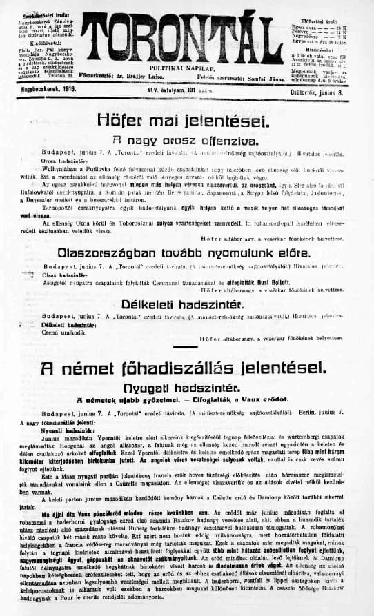 Torontál, 45. évf. 1916. június 8. 131. sz.