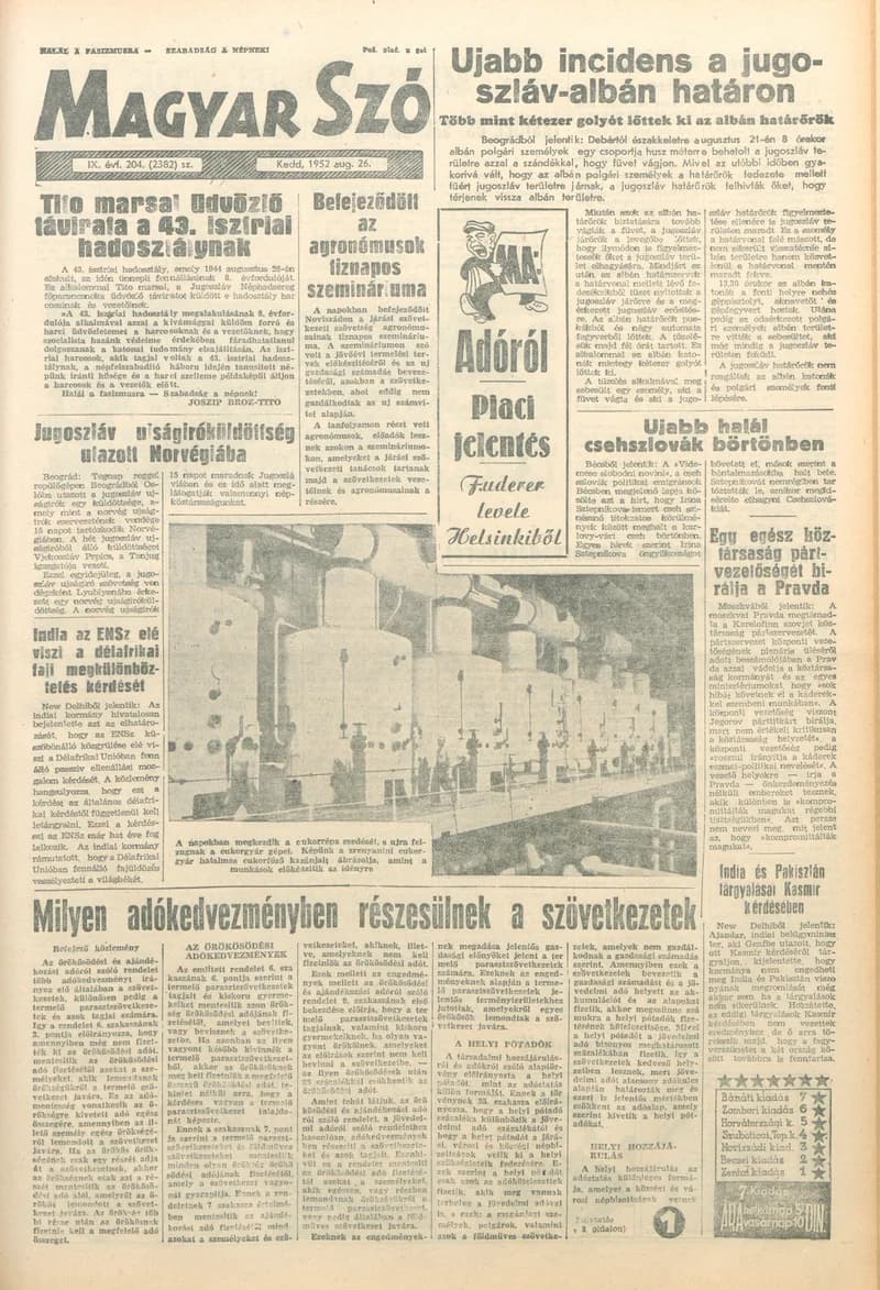Magyar Szó, 9. évf. 1952. augusztus 26. 204. sz. 1–10. oldal