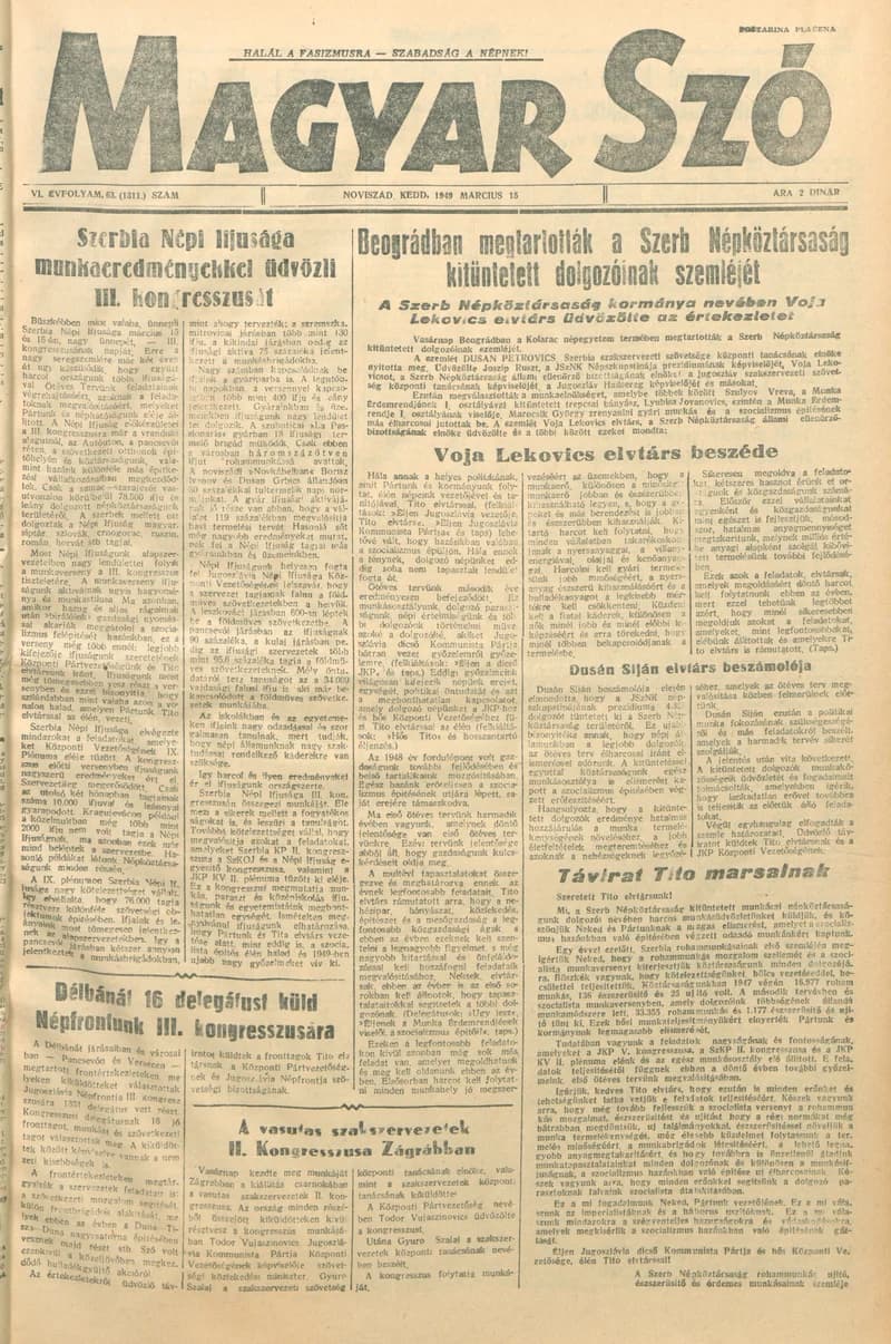Magyar Szó, 6. évf. 1949. március 15. 63. sz. 1–4. oldal