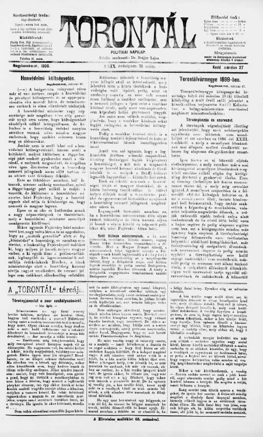 Torontál, 29. évf. 1900. március 27. 71. sz.