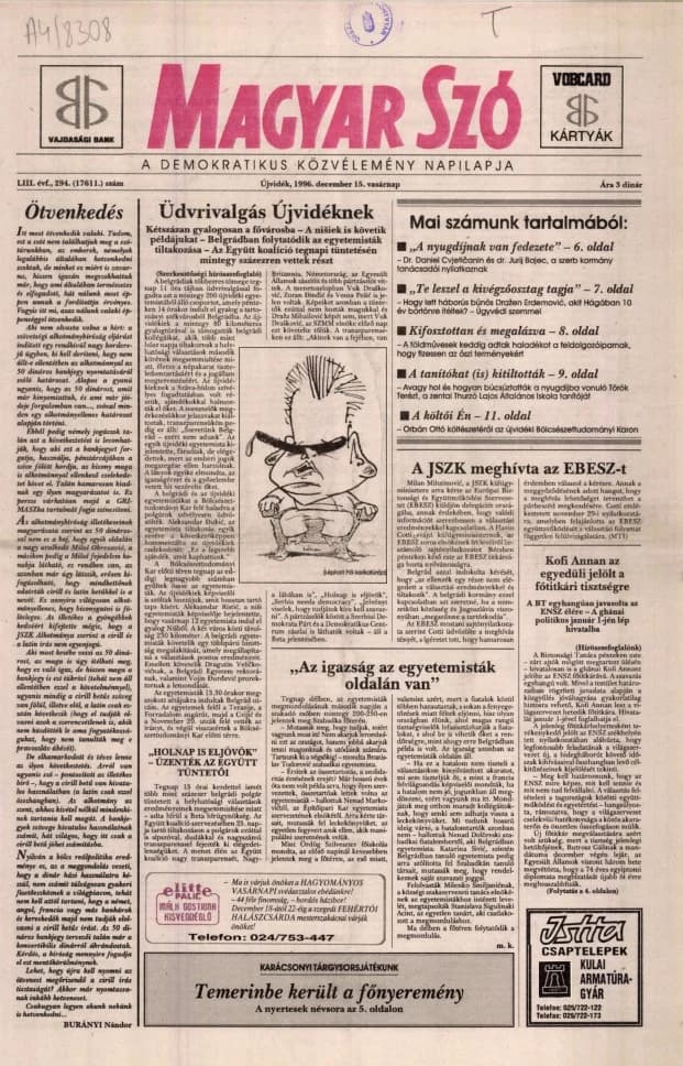 Magyar Szó, 53. évf. 1996. december 15. 294. sz. 1–24. oldal