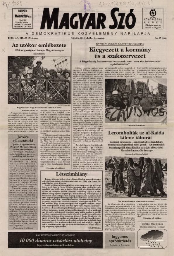 Magyar Szó, 58. évf. 2001. október 24. 245. sz. 1–16. oldal