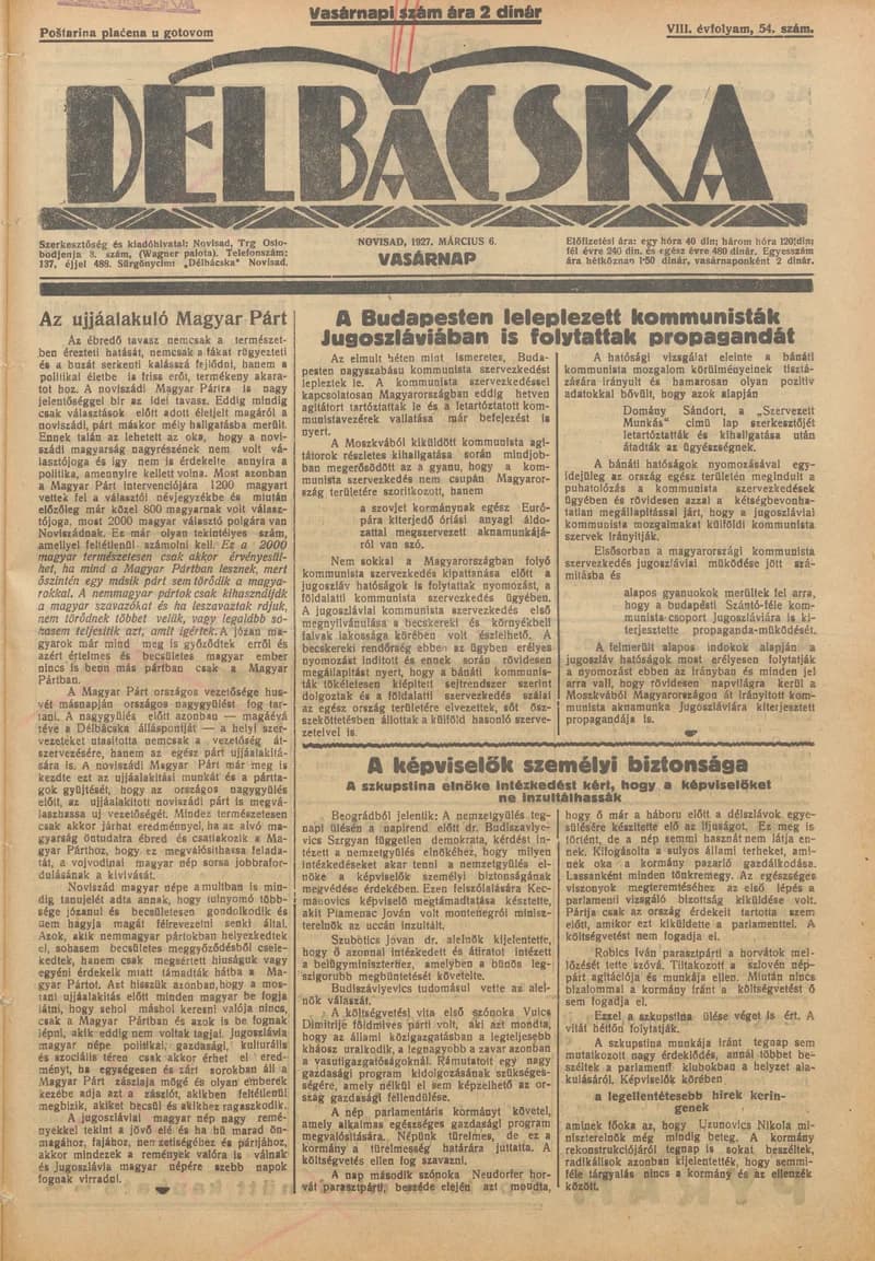 Délbácska, 8. évf. 1927. március 6. 54. sz.