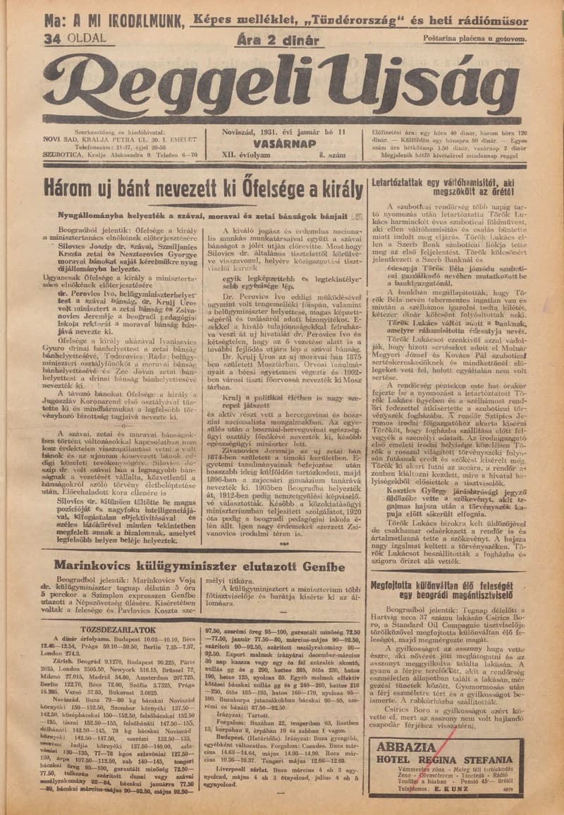 Reggeli Újság, 12. évf. 1931. január 11. 8. sz.