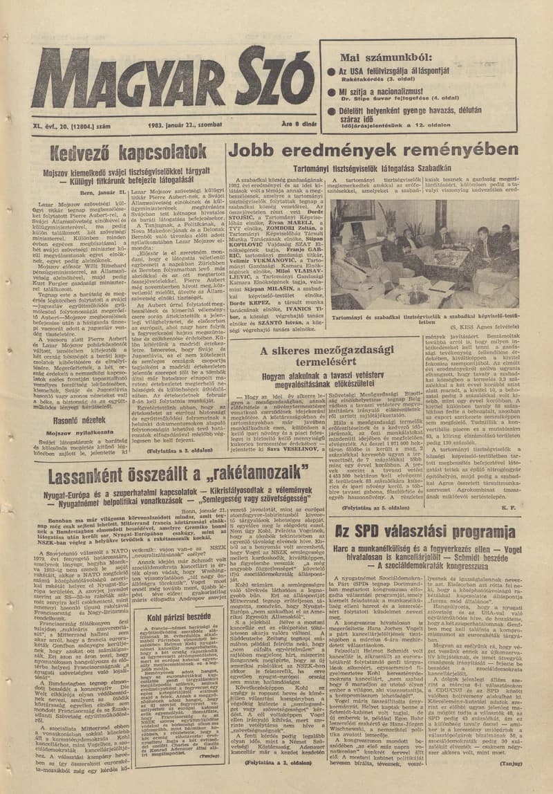 Magyar Szó, 40. évf. 1983. január 22. 20. sz. 1–24. oldal