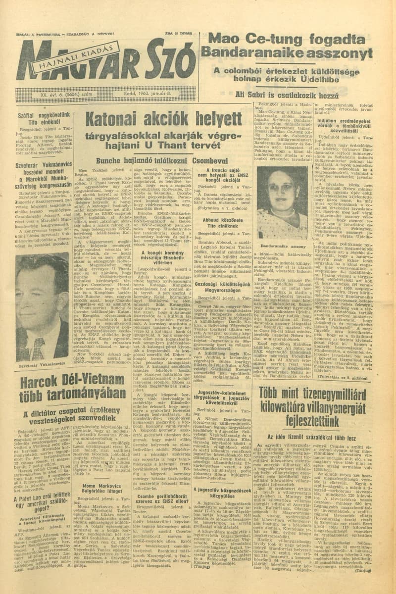 Magyar Szó, 20. évf. 1963. január 8. 6. sz. 1–16. oldal