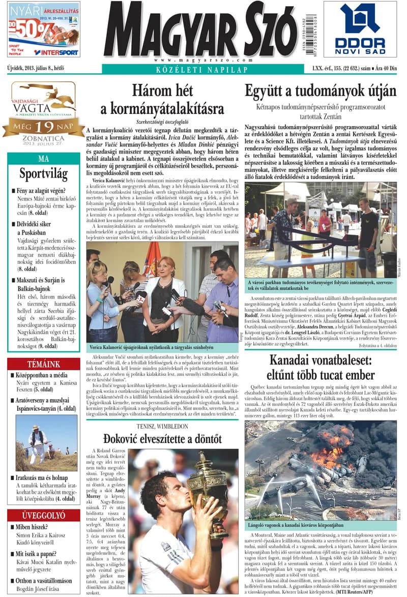 Magyar Szó, 70. évf. 2013. július 8. 155. sz. 1–16. oldal