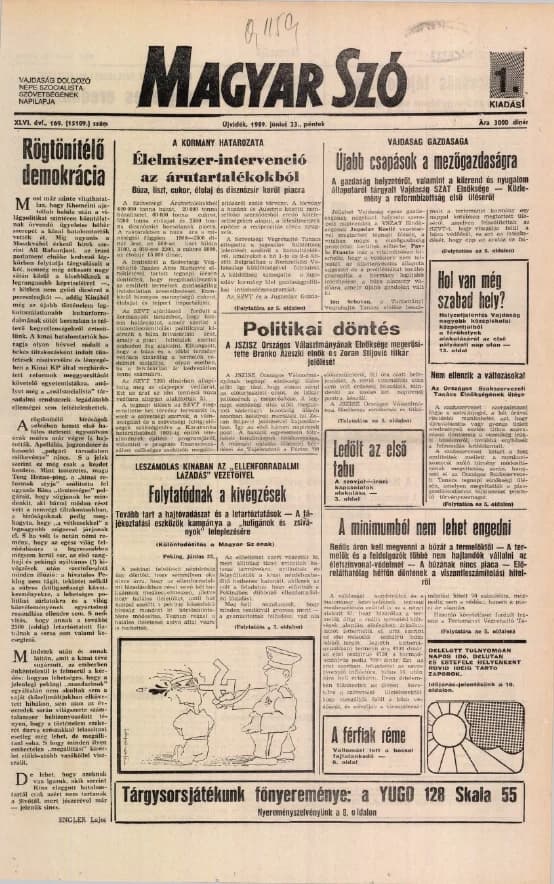 Magyar Szó, 46. évf. 1989. június 23. 169. sz. 1–20. oldal
