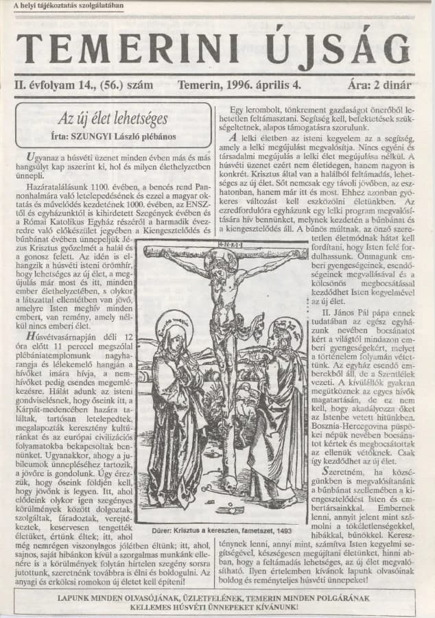 Temerini Újság, 2. évf. 1996. április 4. 14. sz.