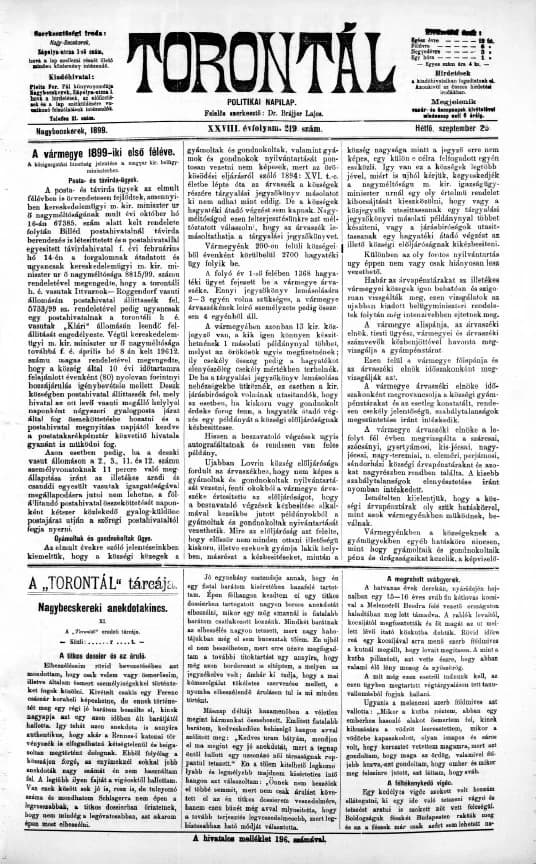 Torontál, 28. évf. 1899. szeptember 25. 219. sz.