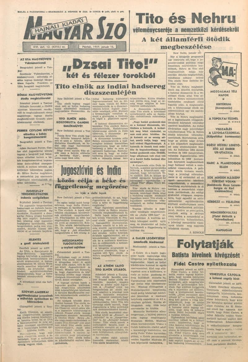 Magyar Szó, 16. évf. 1959. január 16. 12. sz. 1–20. oldal