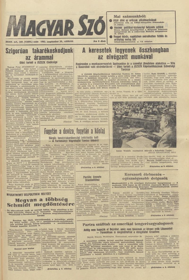 Magyar Szó, 39. évf. 1982. szeptember 30. 269. sz. 1–20. oldal