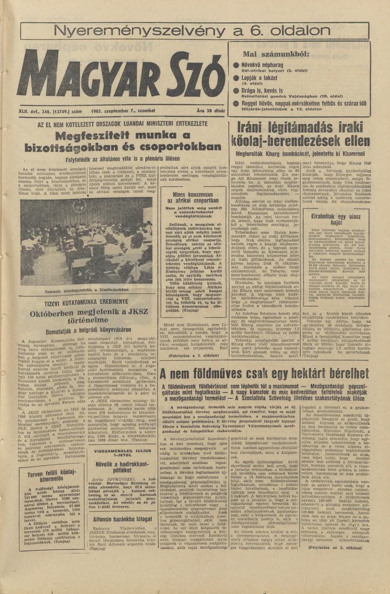 Magyar Szó, 42. évf. 1985. szeptember 7. 246. sz. 1–24. oldal