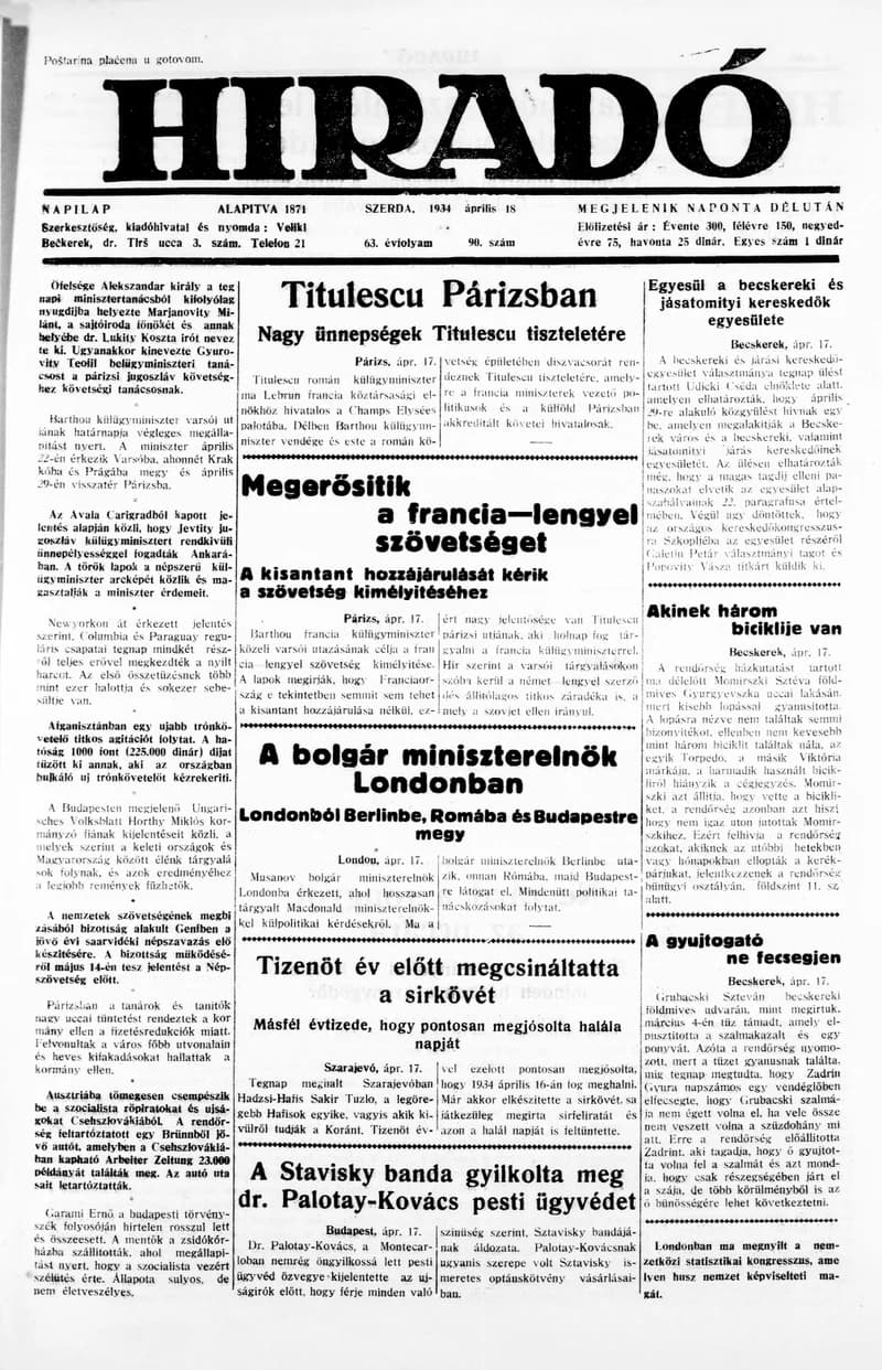 Híradó, 63. évf. 1934. április 18. 90. sz.