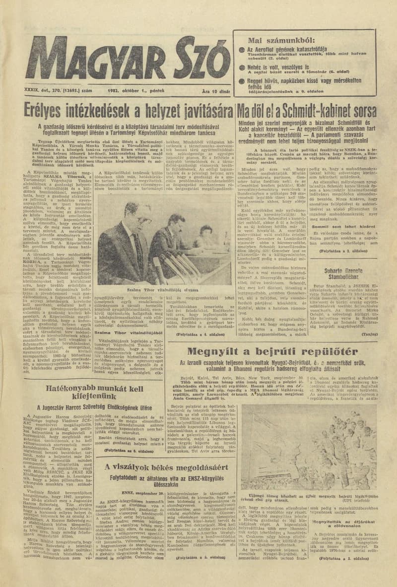 Magyar Szó, 39. évf. 1982. október 1. 270. sz. 1–20. oldal