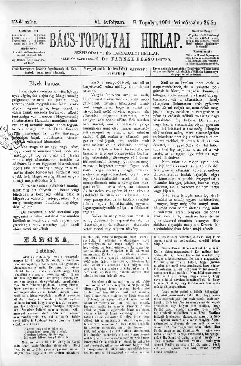 Bács-Topolyai Hirlap, 6. évf. 1901. március 24. 12. sz.